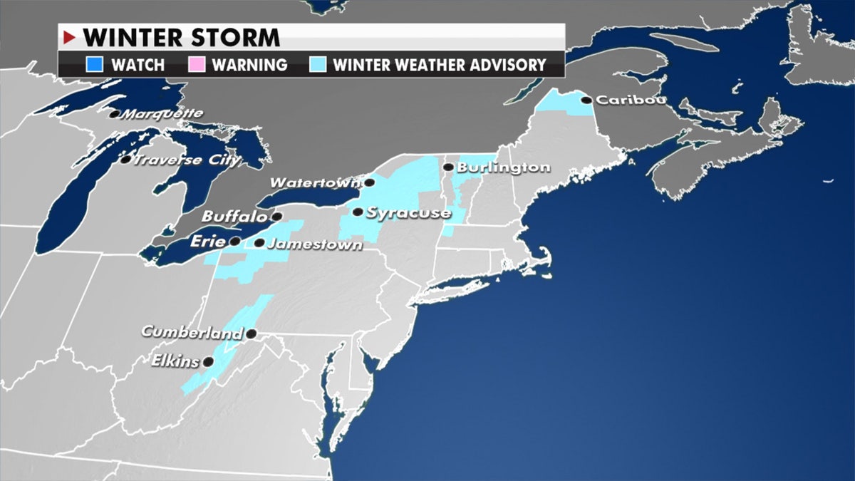 Winter weather advisories have been posted across the interior Northeast and into New England.