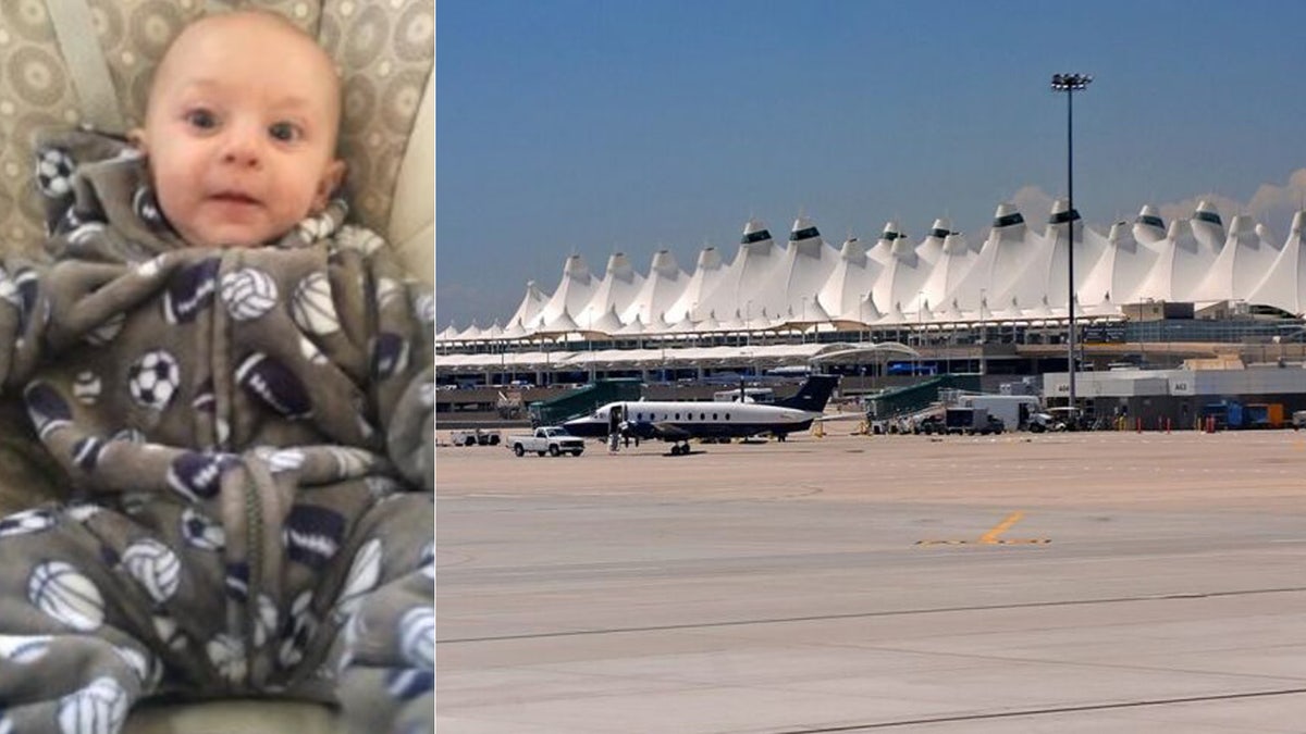An Ambert Alert was issued Saturday for 5-month-old Peyton Everett Caraballo-Winston, who was found with his alleged abductor at Denver International Airport, according to police.