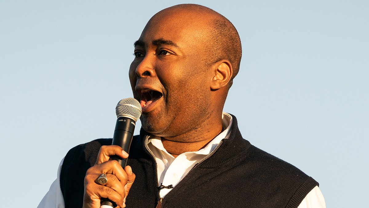 Democratic Senate candidate Jaime Harrison addresses supporters at a drive-in rally on Oct. 17, 2020, in North Charleston, S.C. (Cameron Pollack/Getty Images)