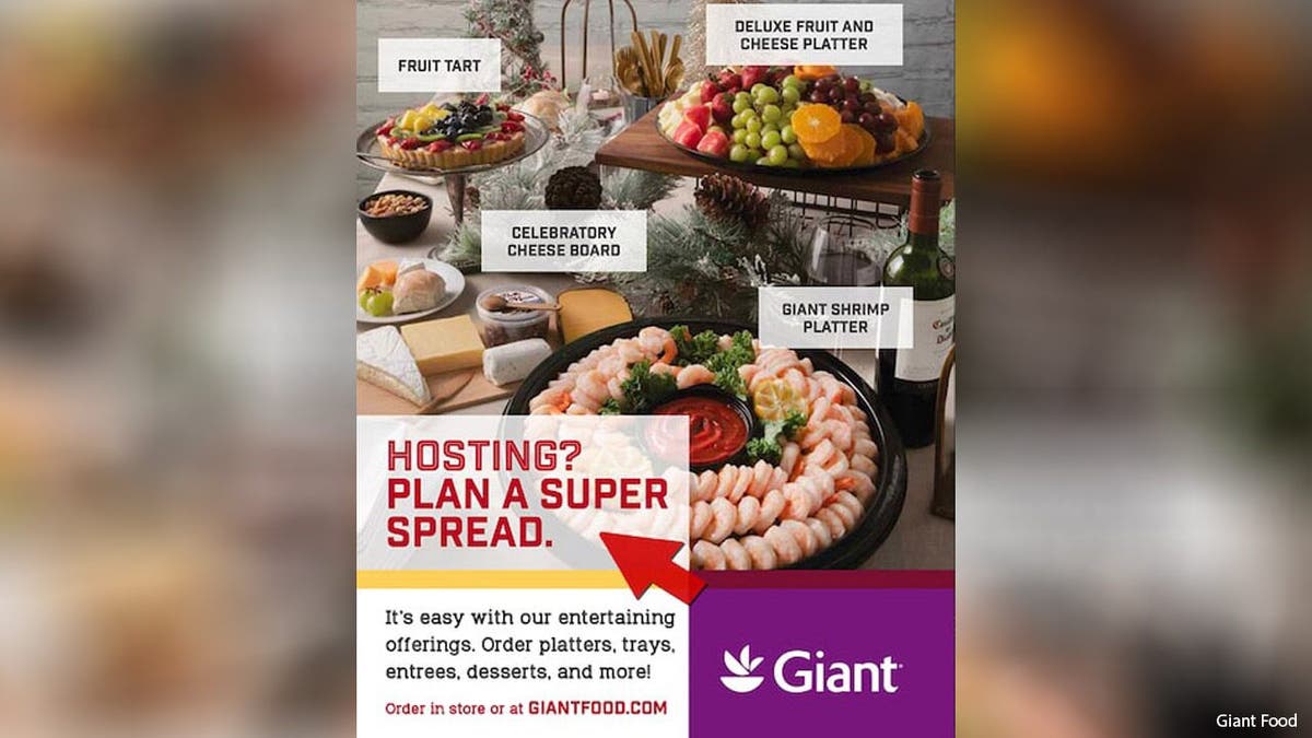 "Hosting? Plan a super spread,” the tone-deaf flyer read, featuring platters of shrimp cocktail, cheese and a fruit tart.