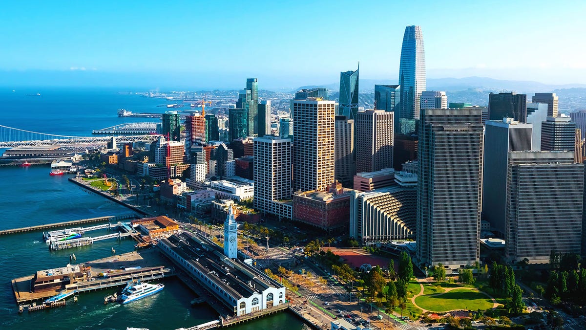 Downtown San Francisco aerial view of skyscrapers