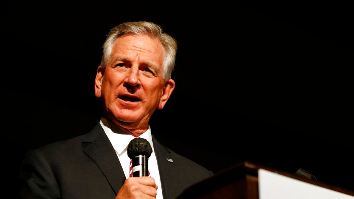 In this July 14 photo, Republican U.S. Senate candidate and former Auburn football coach Tommy Tuberville speaks at a campaign event in Montgomery, Ala. (AP Photo/Butch Dill, File)