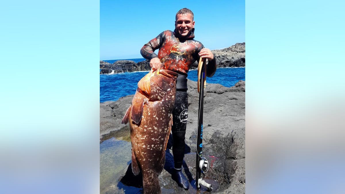 Borja Campos, 26, spotted this huge fish in a cave while trying to chase after a smaller fish. (SWNS)