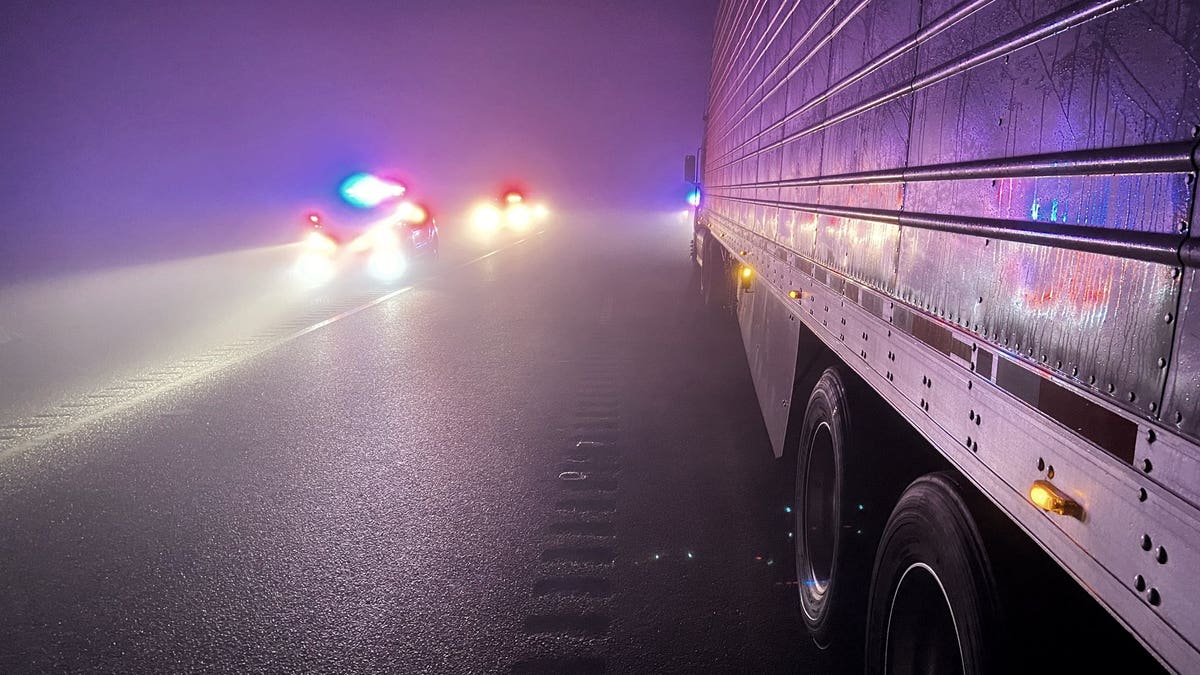 Foggy conditions are seen along Highway 99 in Butte County, Calif., after a multi-vehicle crash early Saturday. (California Highway Patrol-Oroville)