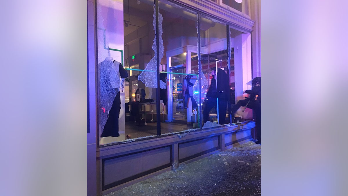 Unified Command released a photo showing shattered windows during the civil unrest seen Nov. 4 into early Nov. 5