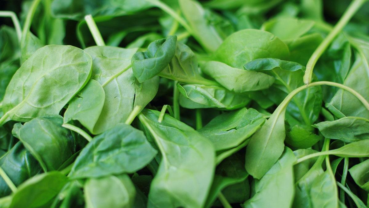 A bunch of bright green, raw spinach