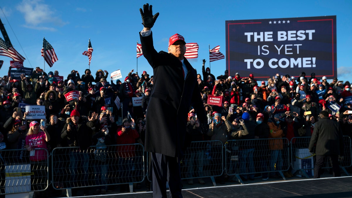President Donald Trump walks off stage after speaking during a campaign rally at Wilkes-Barre Scranton International Airport, Monday, Nov. 2, 2020, in Avoca, Pa. (AP Photo/Evan Vucci)