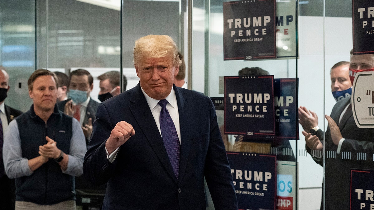 President Donald Trump arrives to speak at the Trump campaign headquarters on Election Day, Tuesday, Nov. 3, 2020, in Arlington, Va. (AP Photo/Alex Brandon)