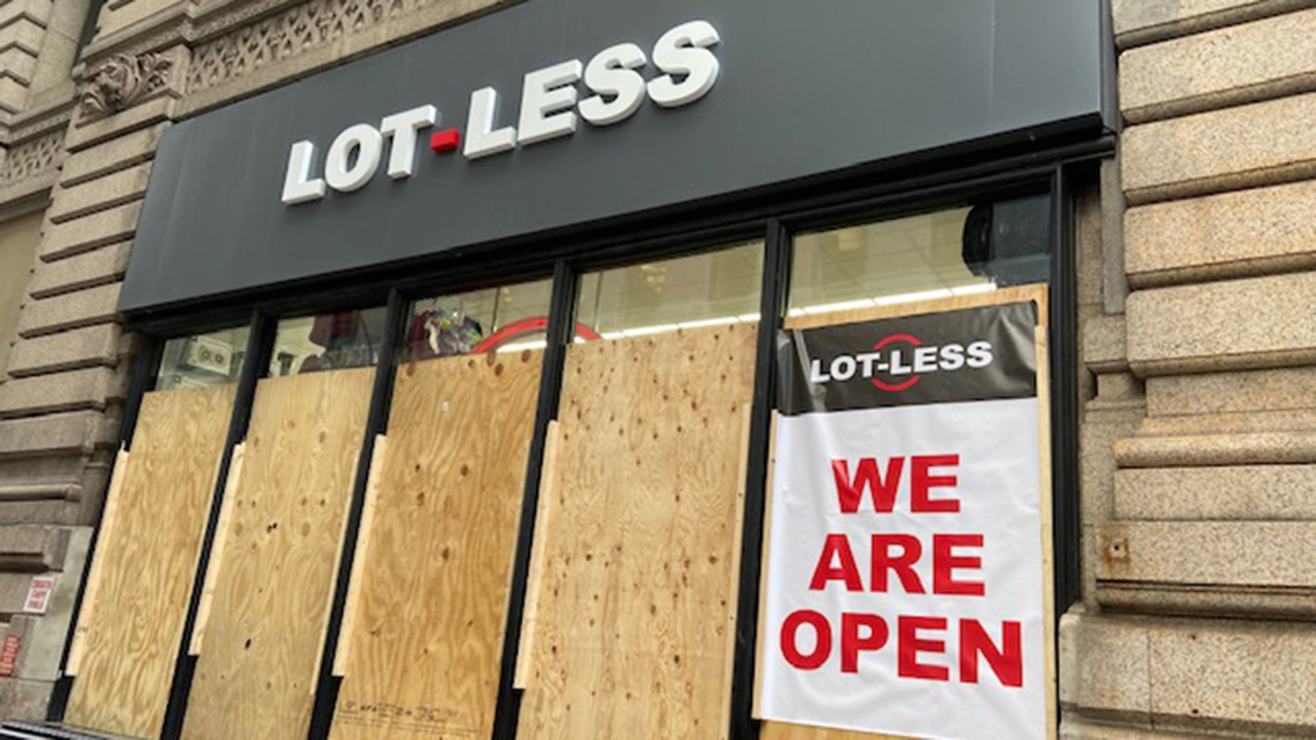 A boarded-up storefront on Court Street in downtown Brooklyn, New York City, on Nov. 2, 2020.