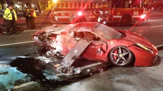 Weekend rental red Ferrari wipes out, flips in Chicago