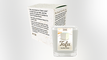 PETA selling tofu-themed items this holiday season, including tofu-scented candle and tofu calendar
