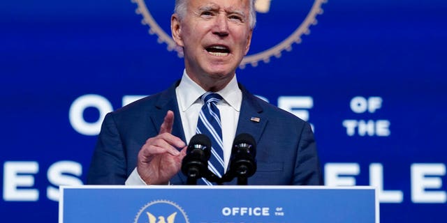 FILE: President-elect Joe Biden speaks at The Queen theater in Wilmington, Del.