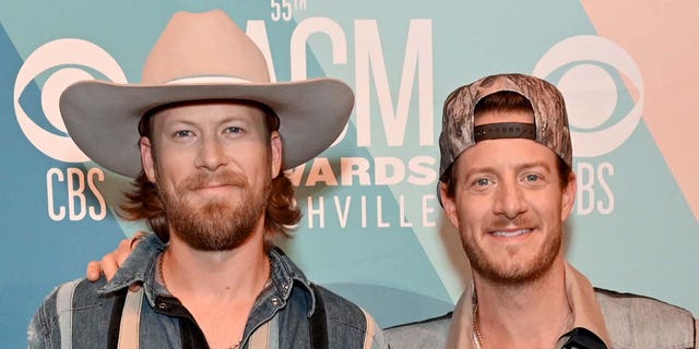 Left to right: Brian Kelley and Tyler Hubbard of Florida Georgia Line are the subjects of a rumored political feud. (Photo by Jason Kempin/ACMA2020/Getty Images for ACM)
