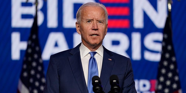 Then-Democratic presidential candidate Joe Biden speaks Friday, Nov. 6, 2020, in Wilmington, Del. (AP Photo/Carolyn Castor)