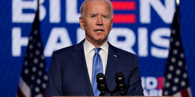 Then-Democratic presidential candidate Joe Biden speaks Friday, Nov. 6, 2020, in Wilmington, Del. (AP Photo/Carolyn Castor)