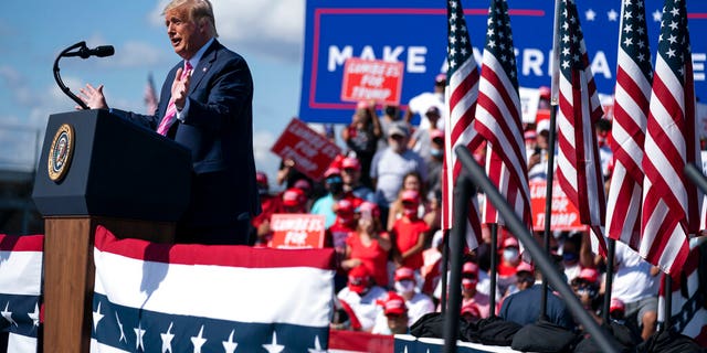 President Donald Trump speaks during a campaign rally at Robeson County Fairgrounds, Saturday, Oct. 24, 2020, in Lumberton, N.C. (AP Photo/Evan Vucci)