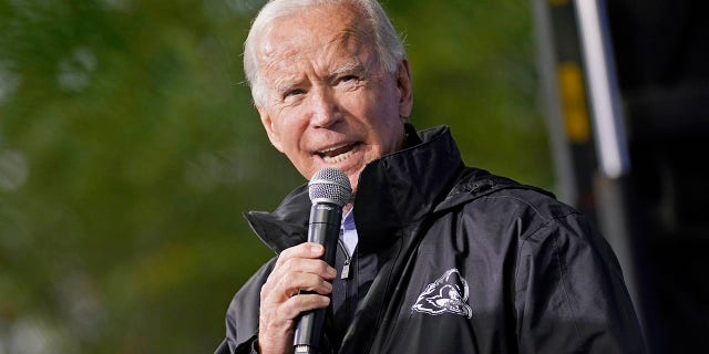 Democratic presidential candidate former Vice President Joe Biden speaks at a "Souls to the Polls" drive-in rally at Sharon Baptist Church, Sunday, Nov. 1, 2020, in Philadelphia. (AP Photo/Andrew Harnik)