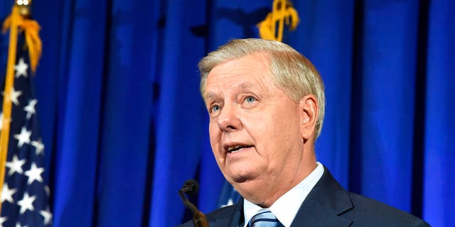Sen. Lindsey Graham, R-S.C., gives his victory speech after winning re-election Tuesday, Nov. 3, 2020, in Columbia, S.C. (AP Photo/Meg Kinnard)