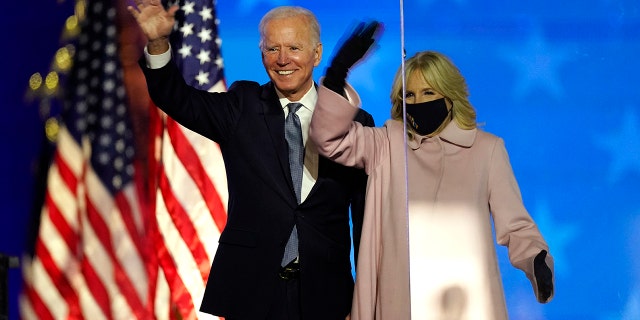 President-elect Joe Biden is pictured with his wife Jill Biden on Wednesday, Nov. 4, 2020, in Wilmington, Delaware.