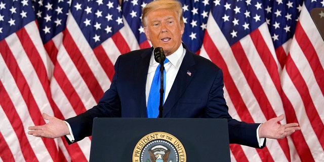 President Donald Trump speaks in the East Room of the White House, early Wednesday, Nov. 4, 2020, in Washington as votes began to pour in.
