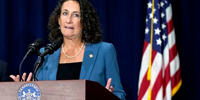 Pennsylvania Secretary of State Kathy Boockvar speaks during a news conference offering updates regarding the counting of ballots in the general election, Wednesday, Nov. 4, 2020, in Harrisburg, Pa. (AP Photo/Julio Cortez)