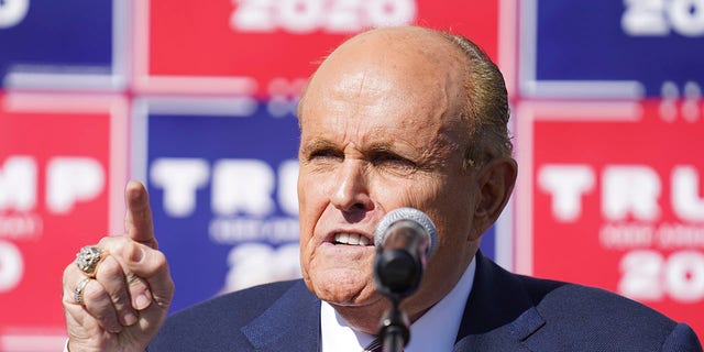 Former New York City mayor Rudy Giuliani, a lawyer for President Donald Trump, speaks during a news conference on legal challenges to vote counting in Pennsylvania, Saturday Nov. 7, 2020, in Philadelphia. (Associated Press)