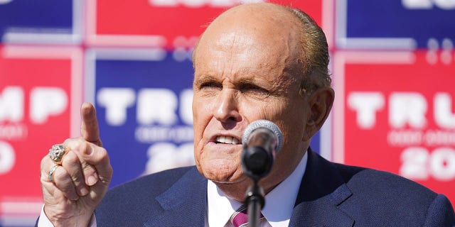 Former New York City mayor Rudy Giuliani, a lawyer for President Donald Trump, speaks during a news conference on legal challenges to vote counting in Pennsylvania, Saturday Nov. 7, 2020, in Philadelphia. (Associated Press)
