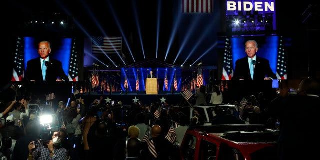 President-elect Joe Biden speaks, Saturday, Nov. 7, 2020, in Wilmington, Del. (Associated Press)