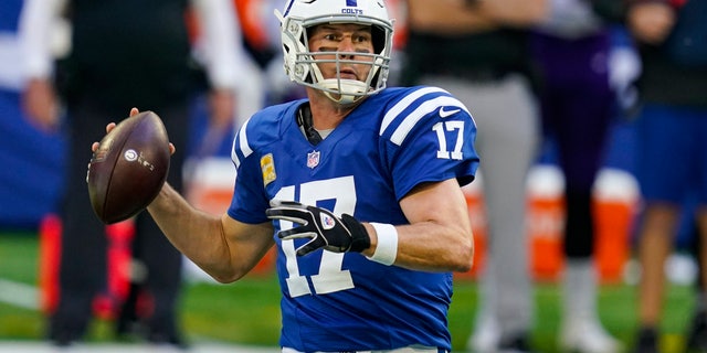 Indianapolis Colts quarterback Philip Rivers (17) throws against the Baltimore Ravens in the first half of an NFL football game in Indianapolis, Sunday, Nov. 8, 2020. (AP Photo/Darron Cummings)