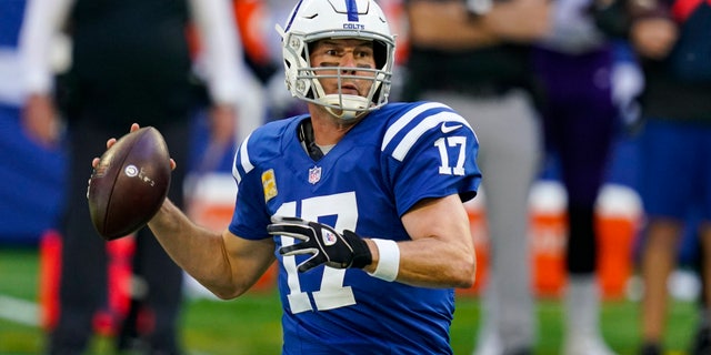 Indianapolis Colts quarterback Philip Rivers (17) throws against the Baltimore Ravens in the first half of an NFL football game in Indianapolis, Sunday, Nov. 8, 2020. (AP Photo/Darron Cummings)