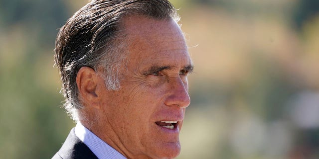 Sen. Mitt Romney, R-Utah, speaks during a news conference on Oct. 15, 2020, near Neffs Canyon, in Salt Lake City.