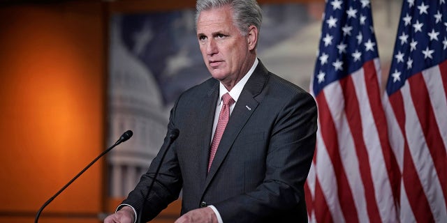 House Minority Leader Kevin McCarthy, R-Calif., talks about House Republicans and the election, during a news conference on Capitol Hill in Washington, Thursday, Nov. 12, 2020. 