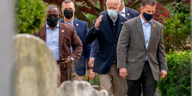 President-elect Joe Biden arrives at St. Joseph On the Brandywine Roman Catholic Church, Sunday, Nov. 15, 2020, in Wilmington, Del.