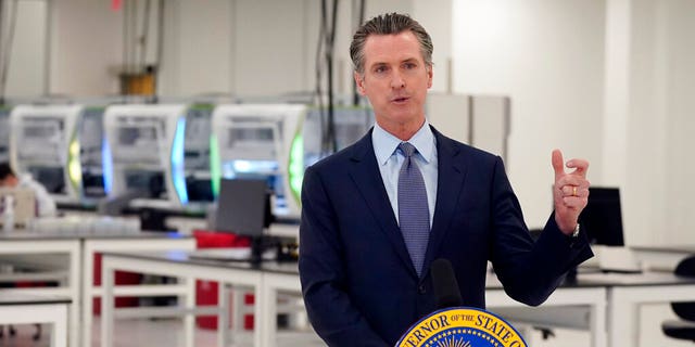 In this Oct. 30, 2020, file photo, California Gov. Gavin Newsom speaks at a COVID-19 testing facility in Valencia, Calif. (AP Photo/Marcio Jose Sanchez, Pool, File)