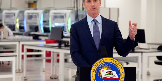 In this Oct. 30, 2020, file photo, California Gov. Gavin Newsom speaks at a COVID-19 testing facility in Valencia, Calif. (AP Photo/Marcio Jose Sanchez, Pool, File)