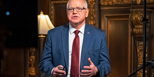 Minnesota Governor Tim Walz will give a speech from the State Capitol Governor’s Reception Hall to discuss the latest steps in his response to COVID-19, Wednesday, November 18, 2020, St. Paul, Minn. (Glen Stubbe / Star Tribune AP, via pool)