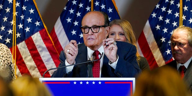 Former Mayor of New York Rudy Giuliani, a lawyer for President Donald Trump, speaks during a news conference at the Republican National Committee headquarters, Thursday Nov. 19, 2020, in Washington. (AP Photo/Jacquelyn Martin)