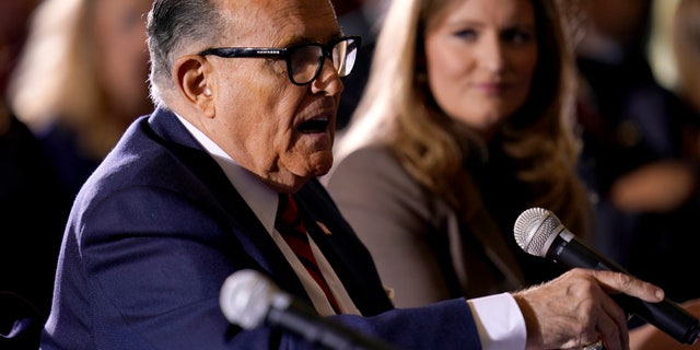 Former Mayor of New York Rudy Giuliani, a lawyer for President Donald Trump, speaks at a hearing of the Pennsylvania State Senate Majority Policy Committee, Wednesday, Nov. 25, 2020, in Gettysburg, Pa. (AP Photo/Julio Cortez)
