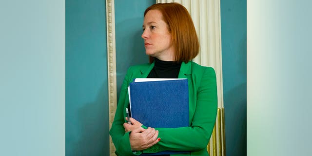 State Department spokeswoman Jen Psaki stands in on a meeting in Washington, Friday, Feb. 27, 2015. 
