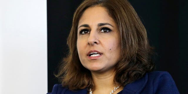 FILE - On this Monday, Nov. 10, 2014, file photo, Neera Tanden, president of the Center for American Progress, speaks during an introduction for New Start New Jersey at the NJIT in Newark, NJ (AP Photo / Mel Evans, File)