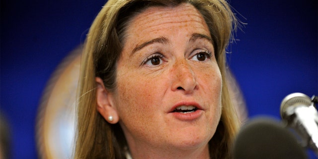 Then-U.S. Attorney Barbara McQuade speaks during a news conference in downtown Detroit, July 16, 2010. (Associated Press)