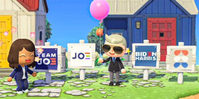 Avatars for Sen. Kamala Harris, D-Calif., and then-candidate Joe Biden in "Animal Crossing"