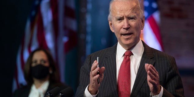 President-elect Joe Biden speaks after a meeting with governors in Wilmington, Delaware, on Nov. 19, 2020. (Jim Watson/AFP via .)