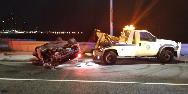 The Ferrari's two occupants weren't seriously injured.