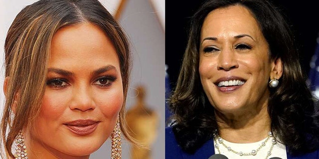 Chrissy Teigen is on an emotional high after receiving a hug from Sen. Kamala Harris at a rally for the Democratic vice presidential nominee on Monday.