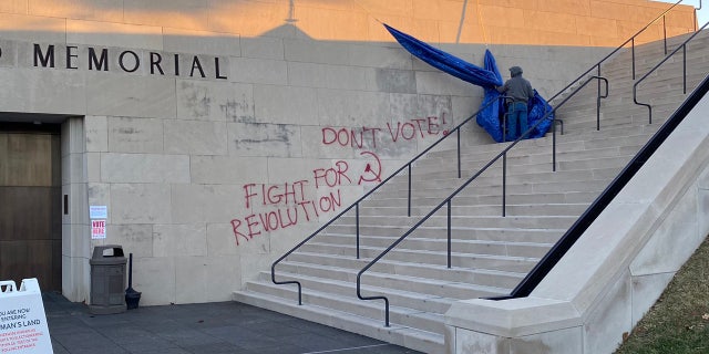 The National WWI Museum and Memorial was marked with anti-voting spray paint on the morning of Election Day.
