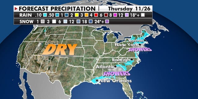 Forecast precipitation for Thanksgiving Day, 2020. (Fox News)