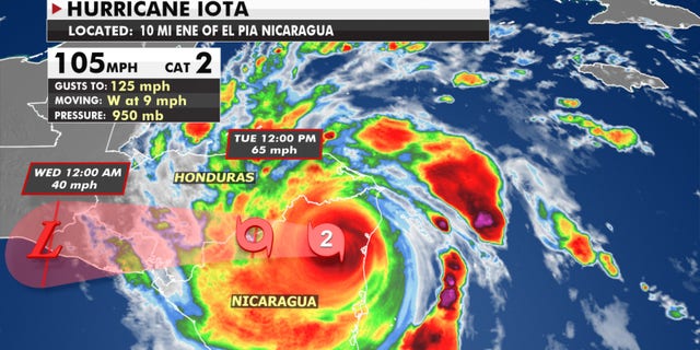 Hurricane Iota made landfall on the coast of Nicaragua on Nov. 16, 2020.