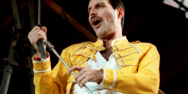 In this July 20, 1986 file photo, Queen lead singer Freddie Mercury performs in Germany. (AP Photo/Marco Arndt, File)