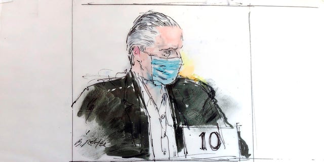 In this Oct. 16, 2020, court artist sketch, former Mexican defense secretary Gen. Salvador Cienfuegos Zepeda's appears in federal court in Los Angeles. (Bill Robles via AP, File)